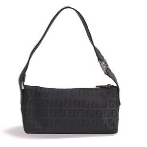 Vintage Fendi Black Zucchino Print Pouchette Shoulder Bag